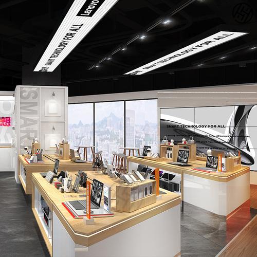 联想专卖店电脑展示台手机柜台木质展示柜台不规则数码产品展示台